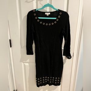 Calvin Klein Black Gold Grommet 3/4 Sleeve Sheath Dress Women's Size small